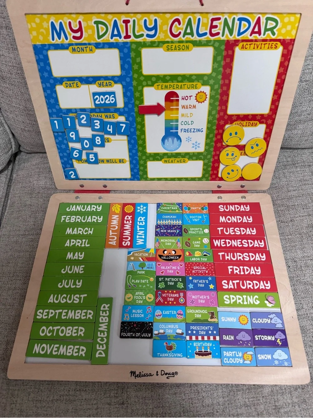 Melissa & Doug Multicolor Magnetic Wooden Daily Calendar-LIKE NEW
